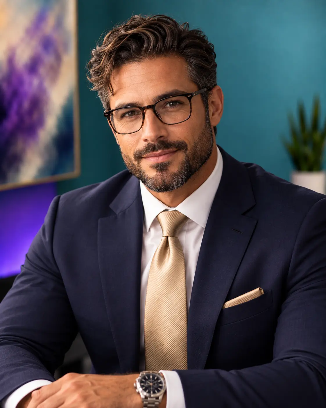 Family law attorney consulting with a AI client in a professional office
